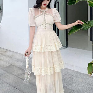 NEW Han Qing Mu Mu Cream Lace Victorian Style Maxi Dress US L